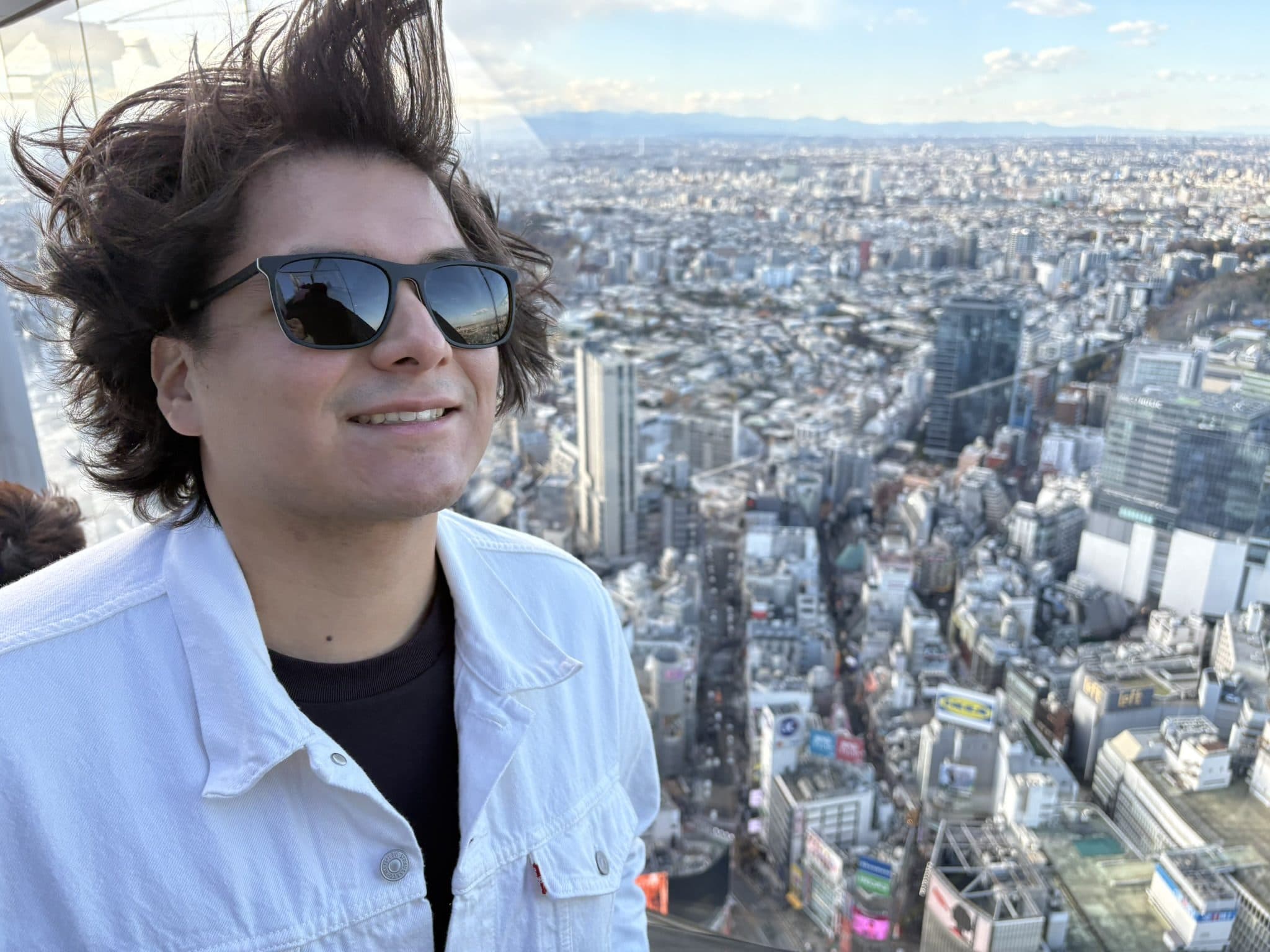 Emmanuel Mendieta on an observation deck above Tokyo